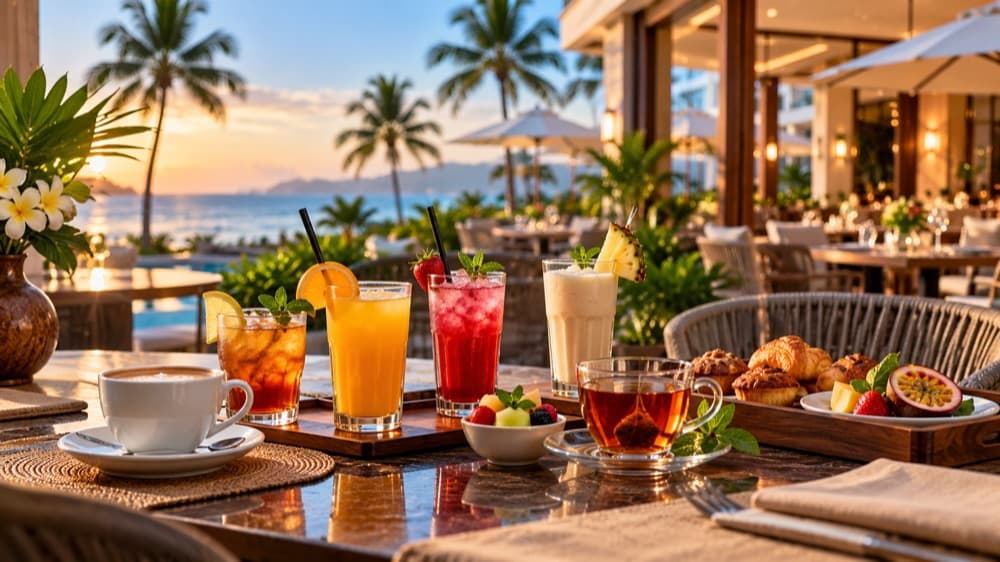 Fresh juices, tea and coffee served on a terrace